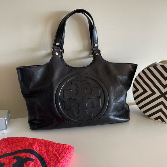 Tory Burch Handbags - Tory Burch Black Leather Tote with Logo